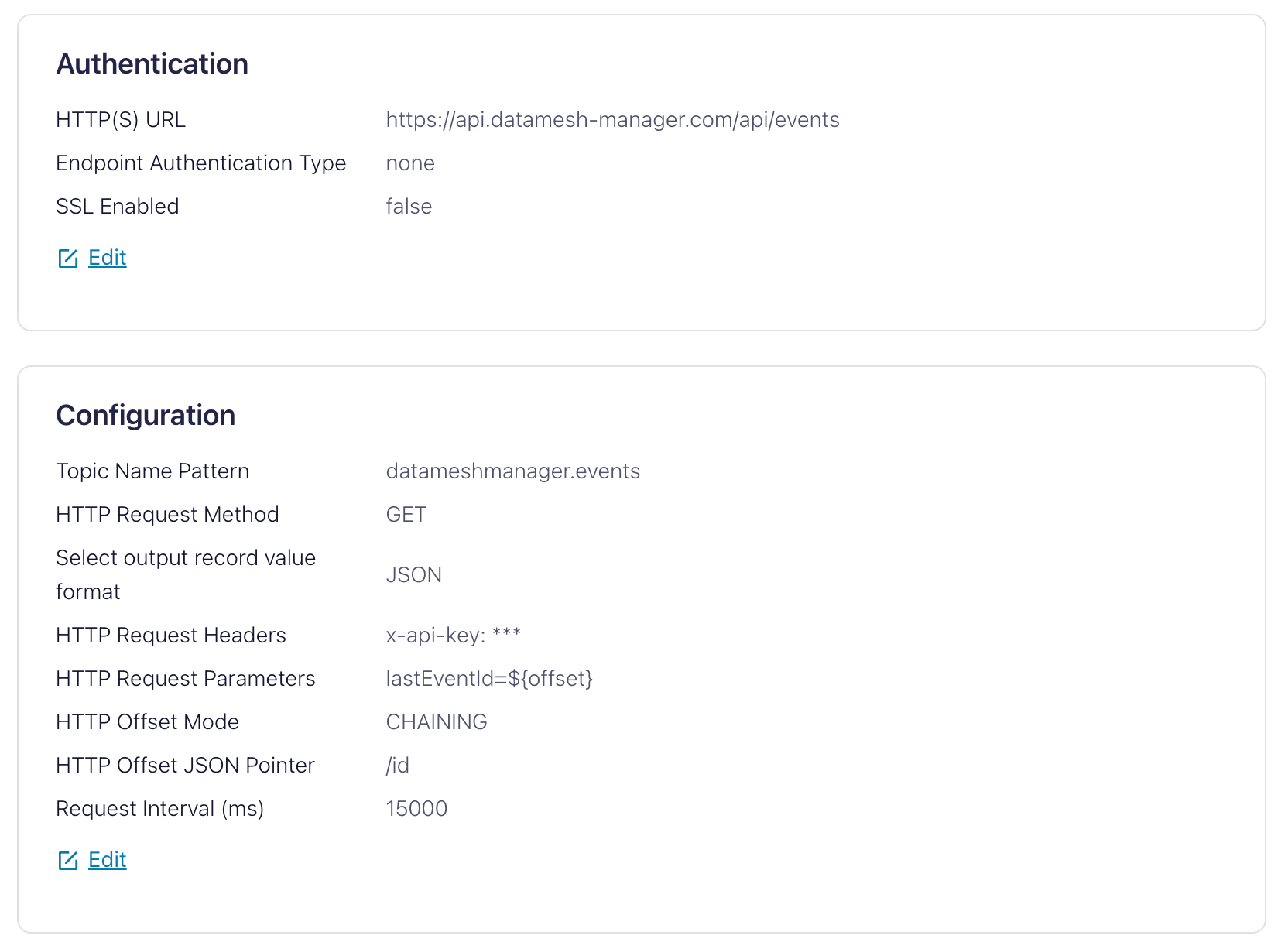 Kafka HTTP Source connector configuration settings