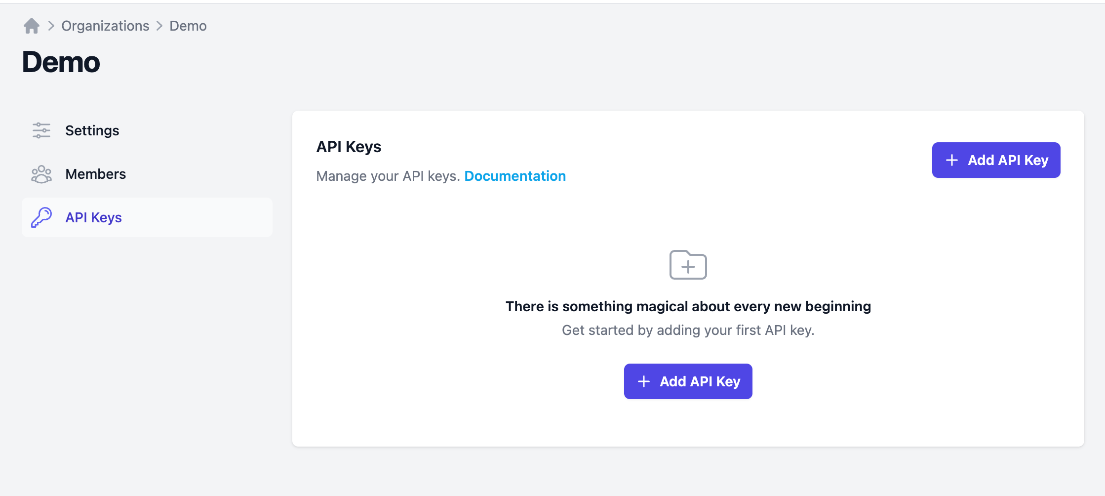 Add API key button
