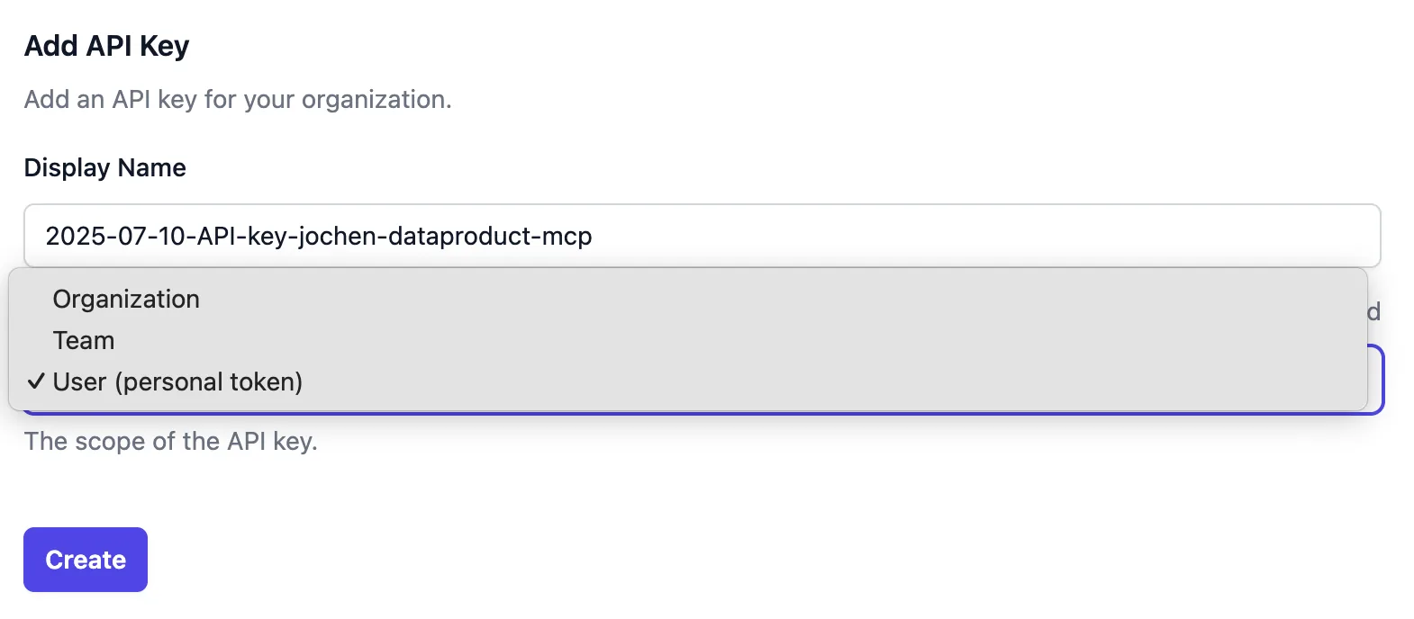 API key scope configuration options