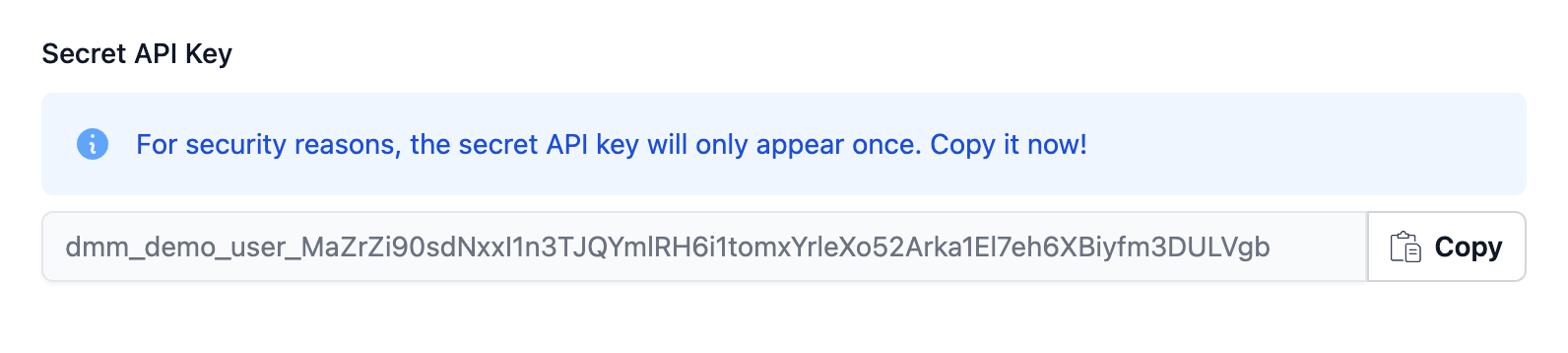 Copy secret API key dialog