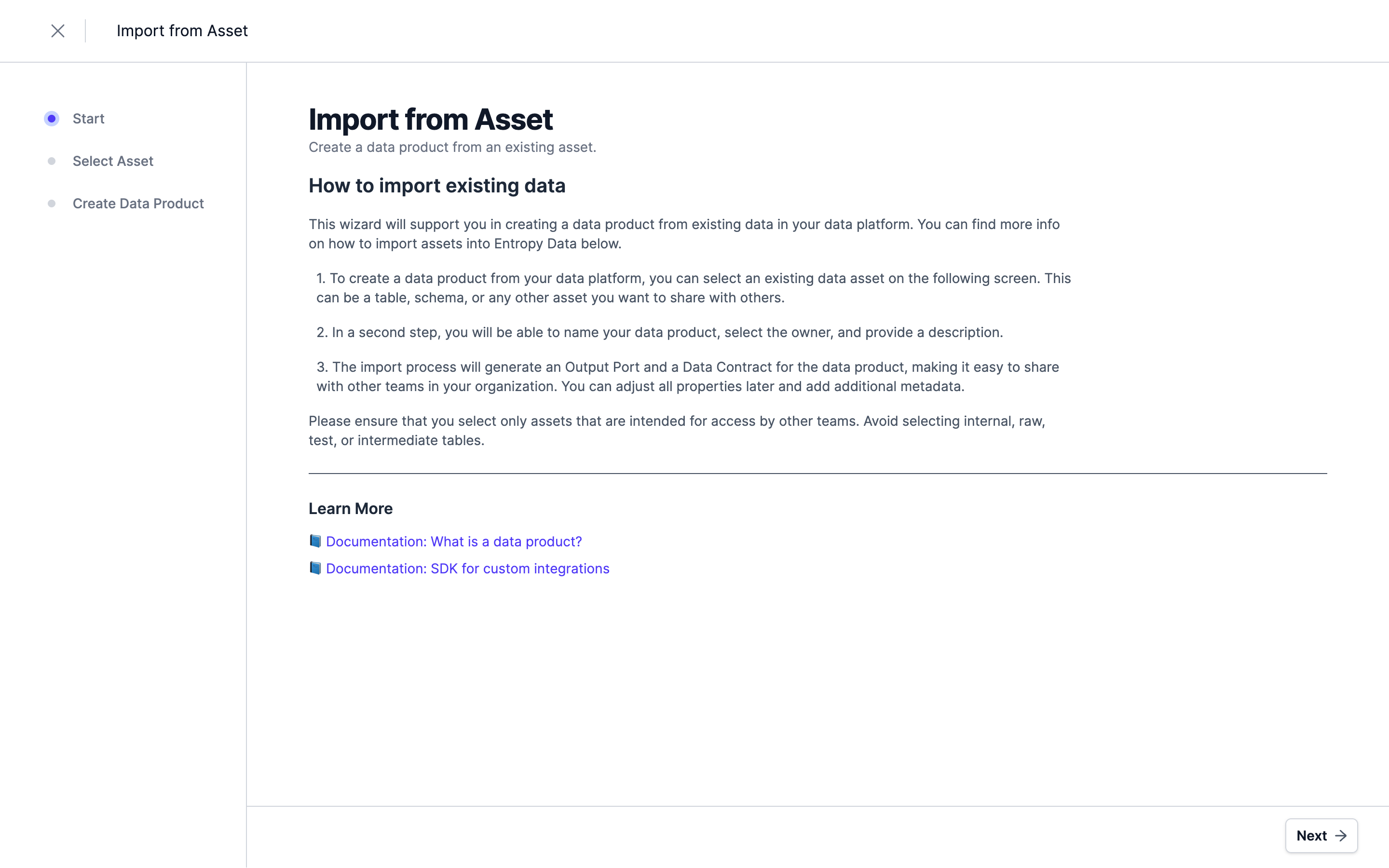 Import wizard, step 1