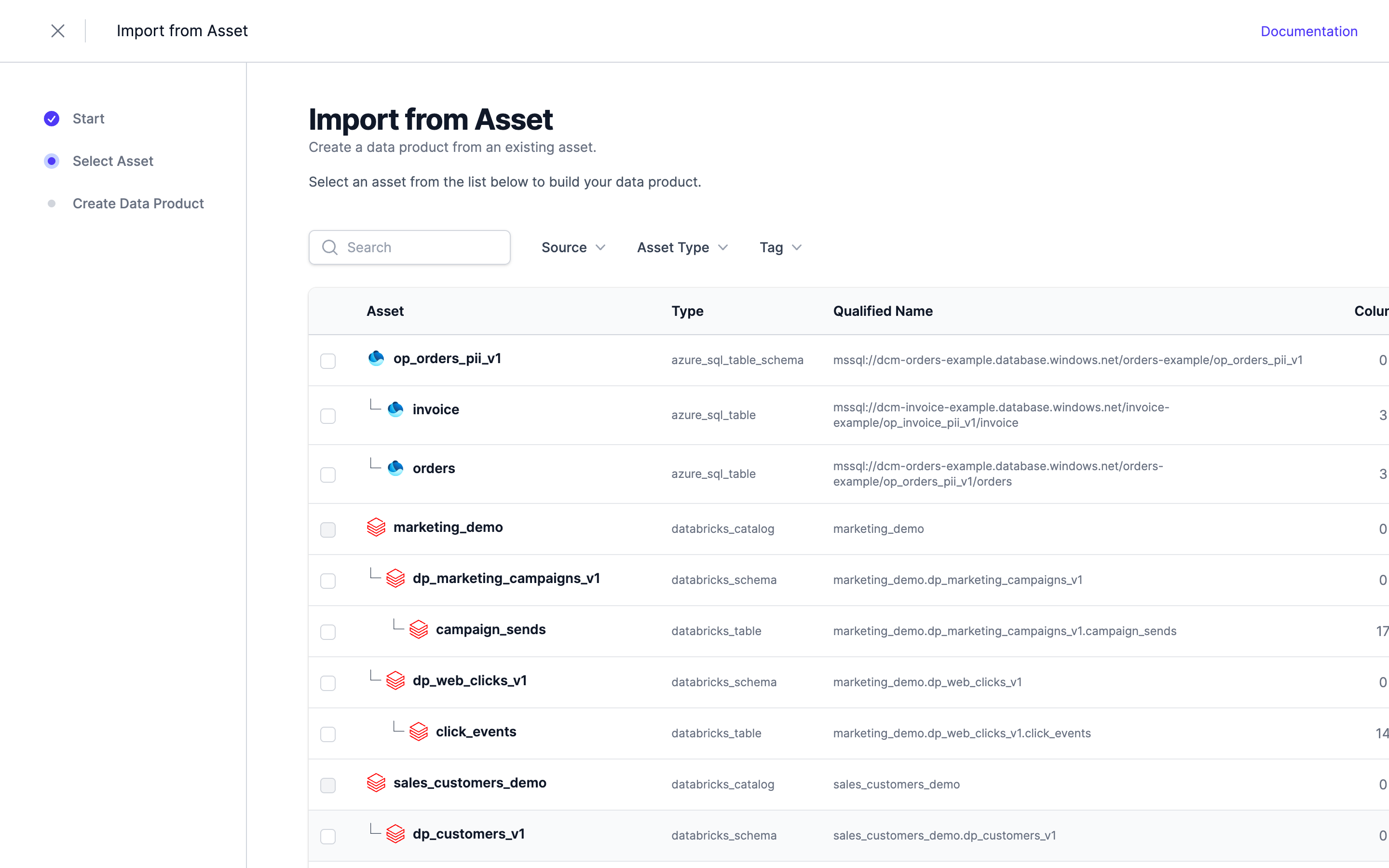 Import wizard, step 2 — select assets