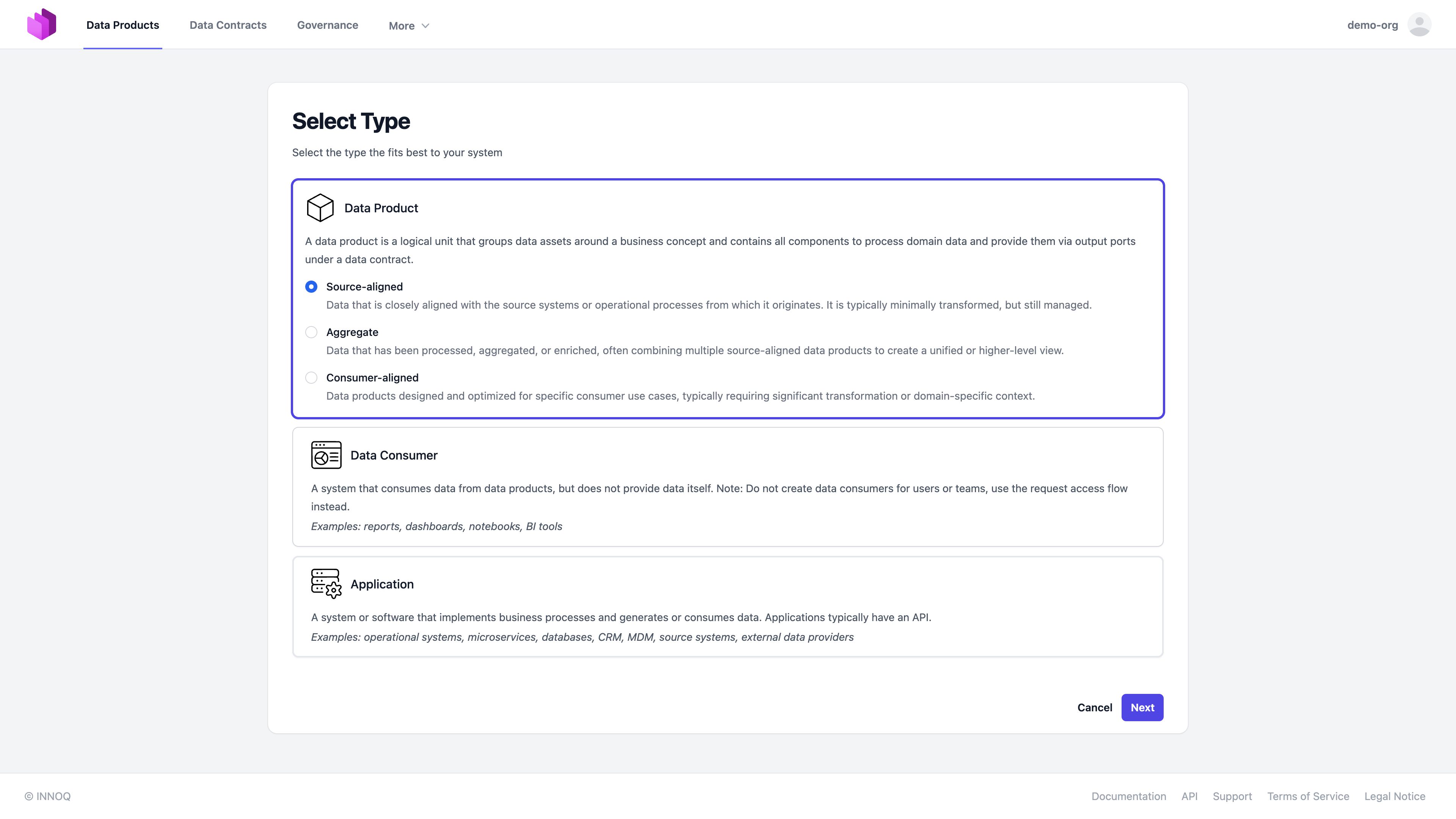 Selecting source-aligned data product type