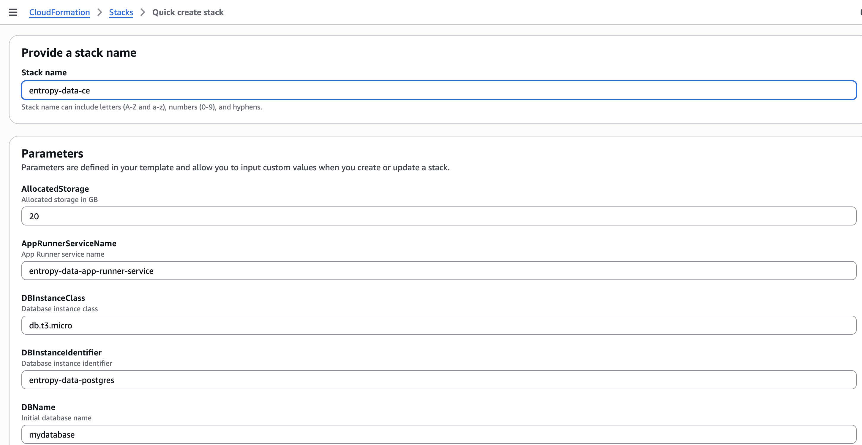 CloudFormation Stack Parameters