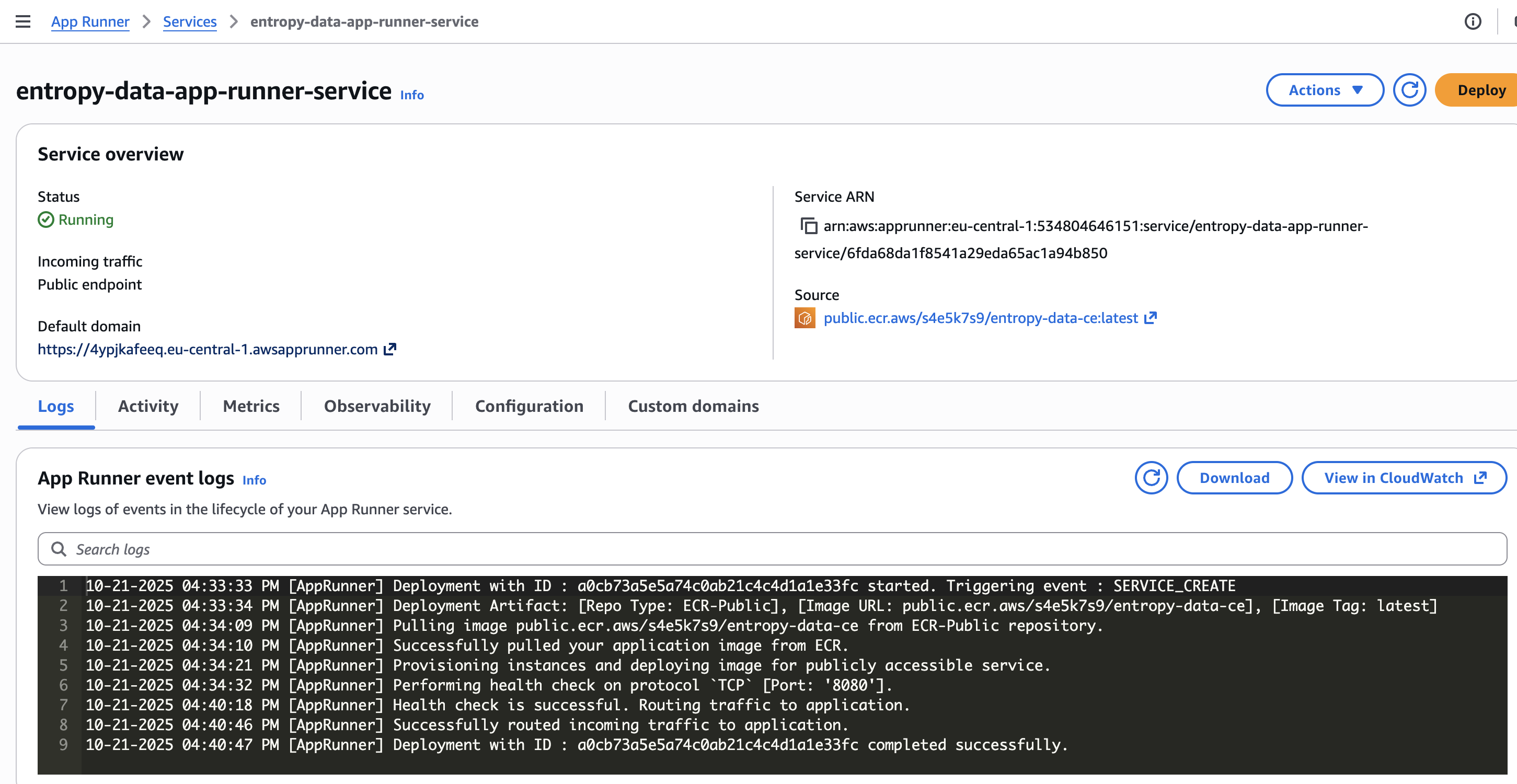 App Runner Service Overview