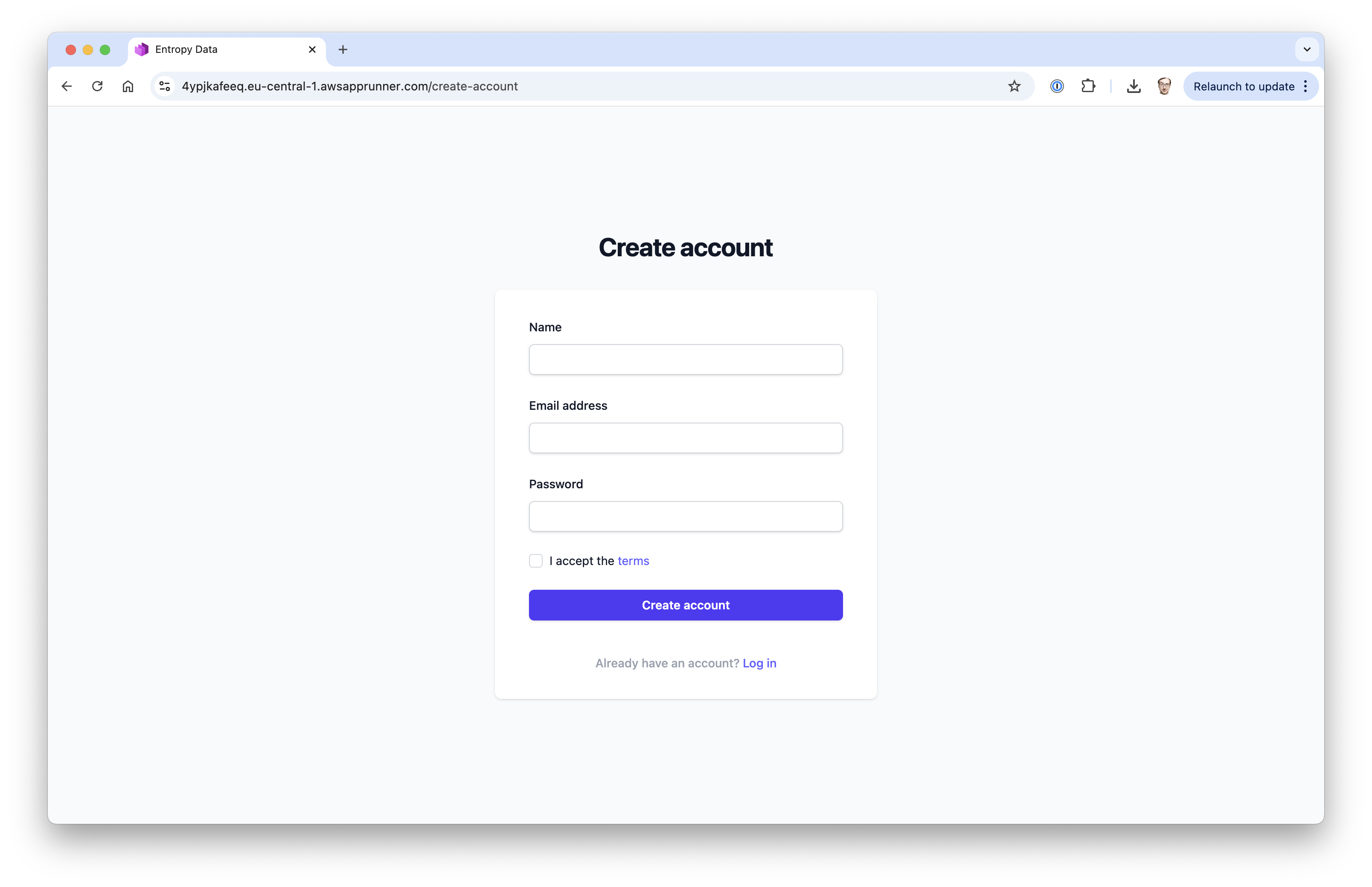 Entropy Data Account Creation