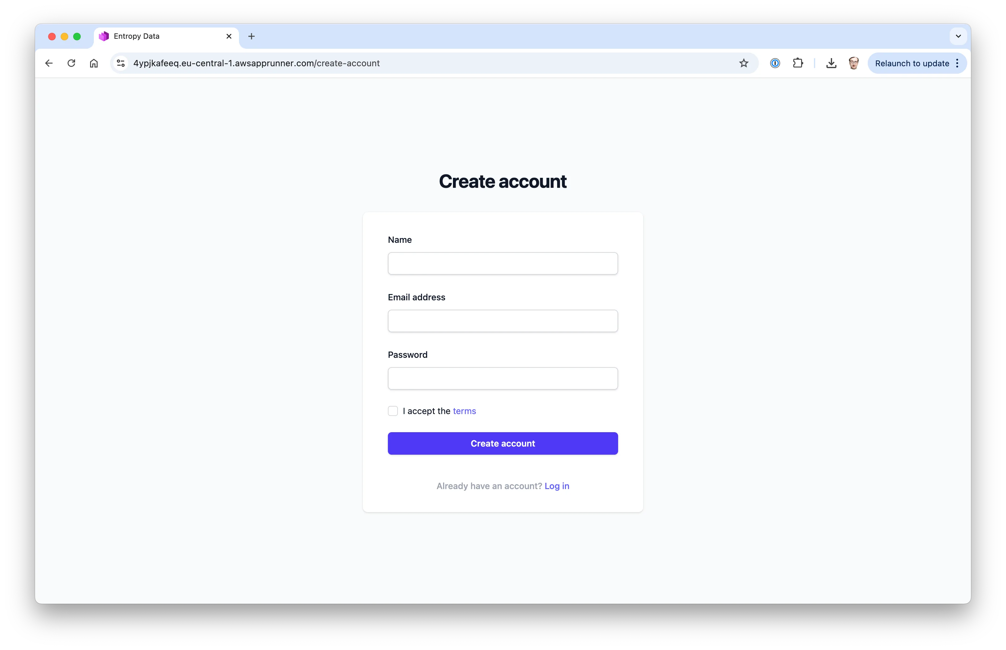 Entropy Data Account Creation