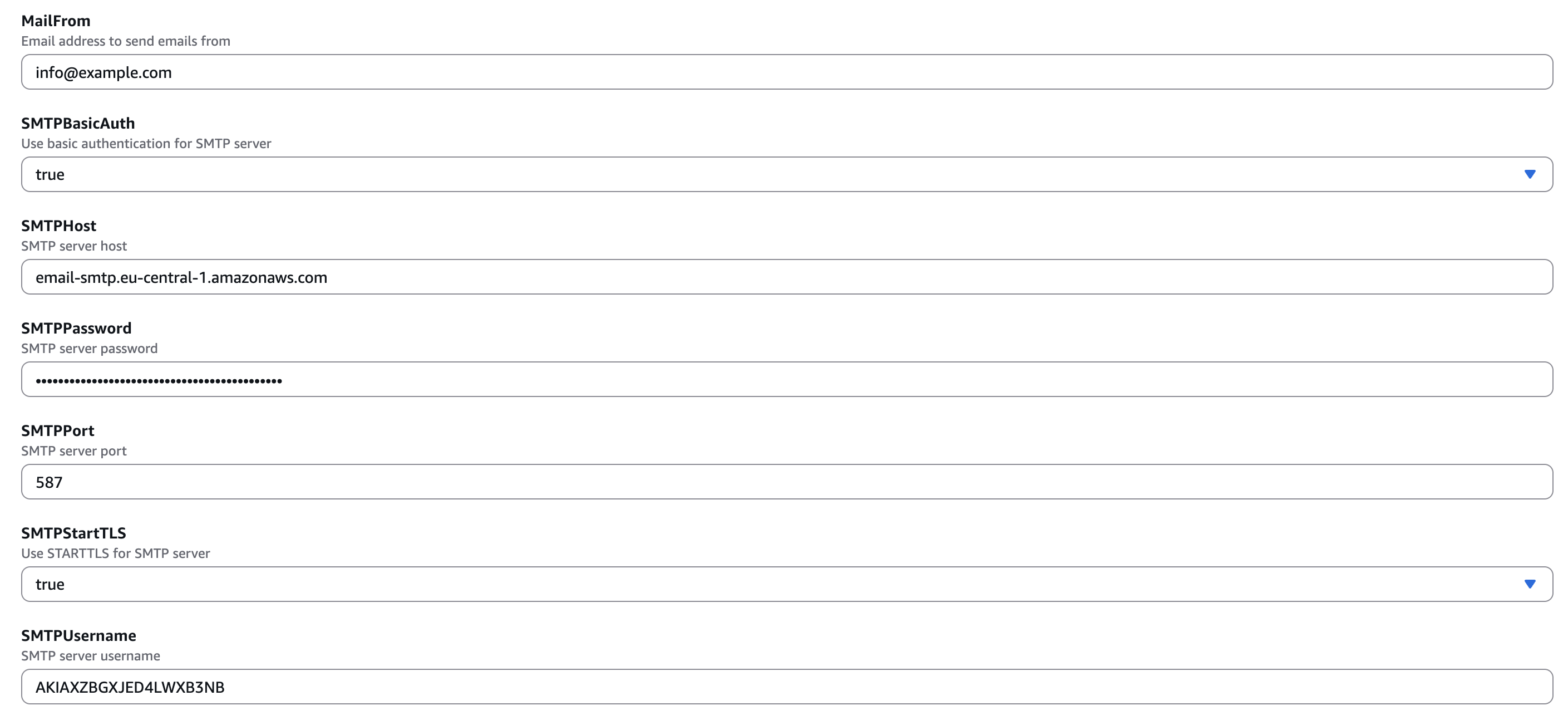 CloudFormation SMTP Parameters