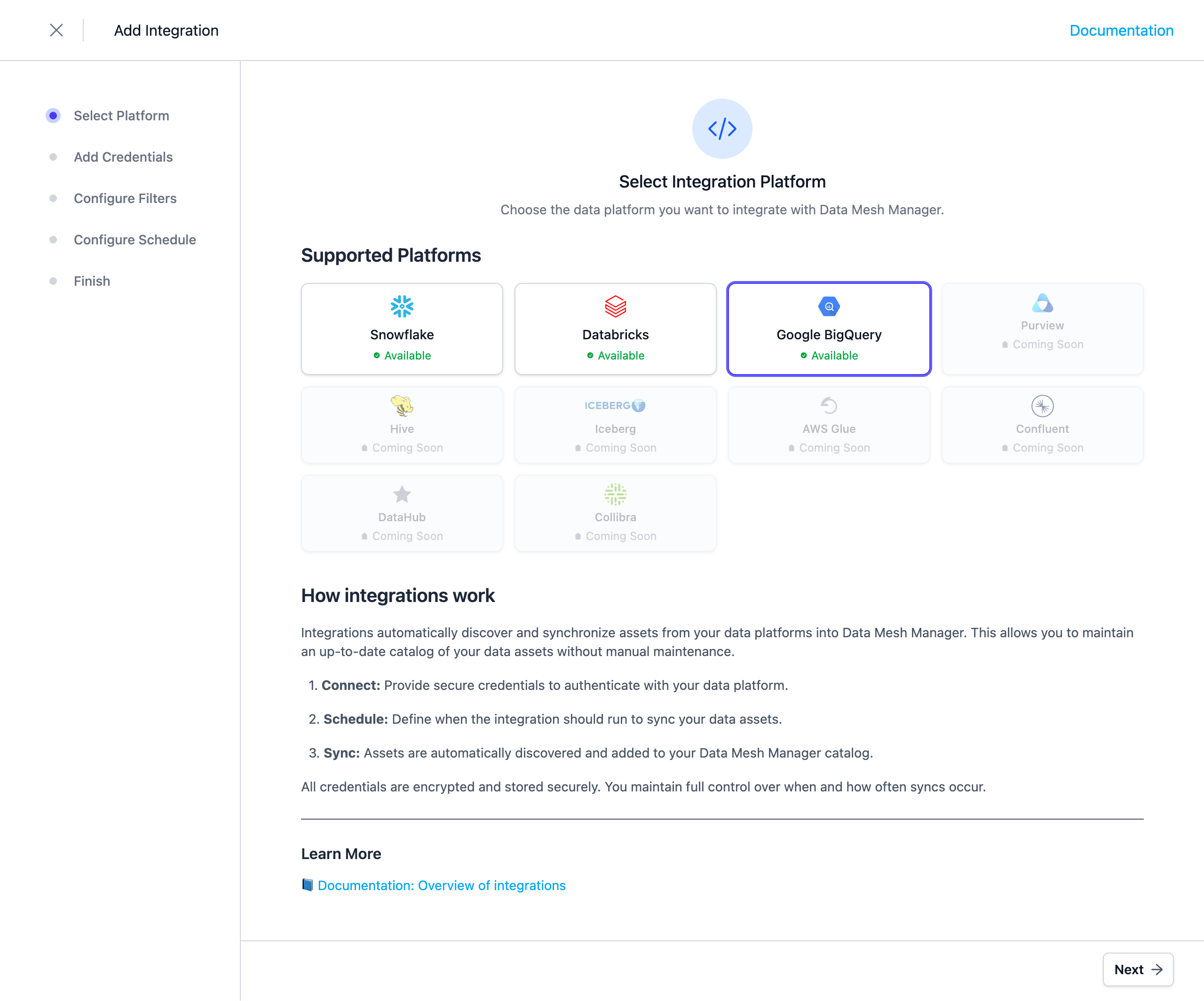 Select the Integration Type