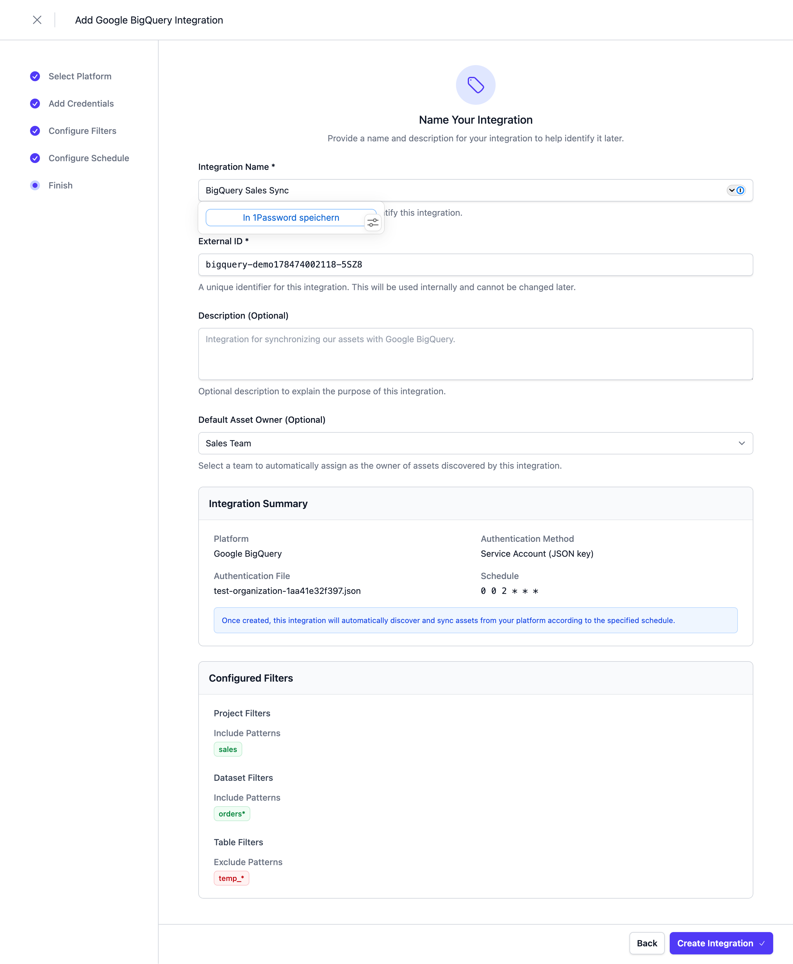 Complete the Integration configuration