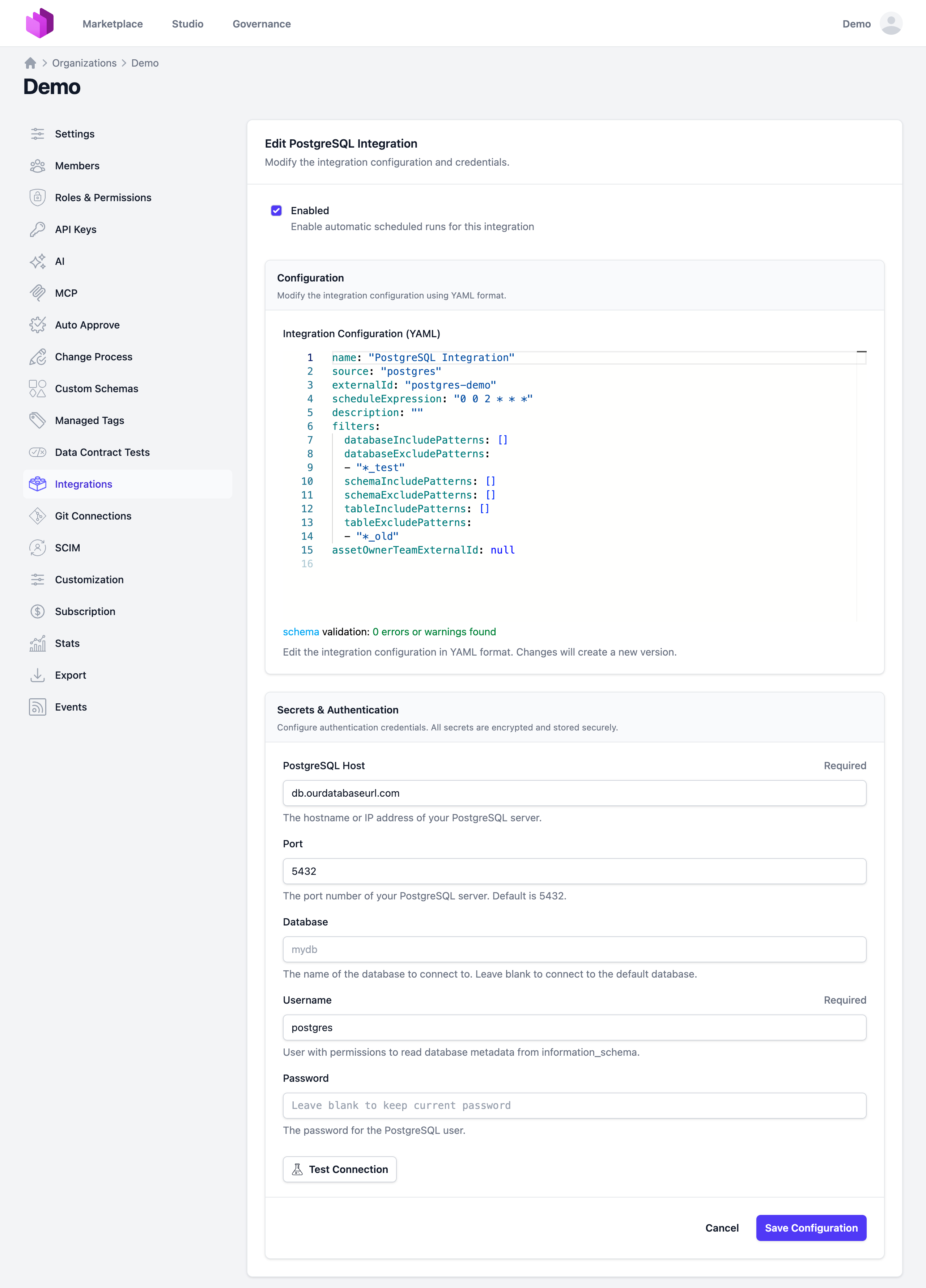 Edit the integration configuration