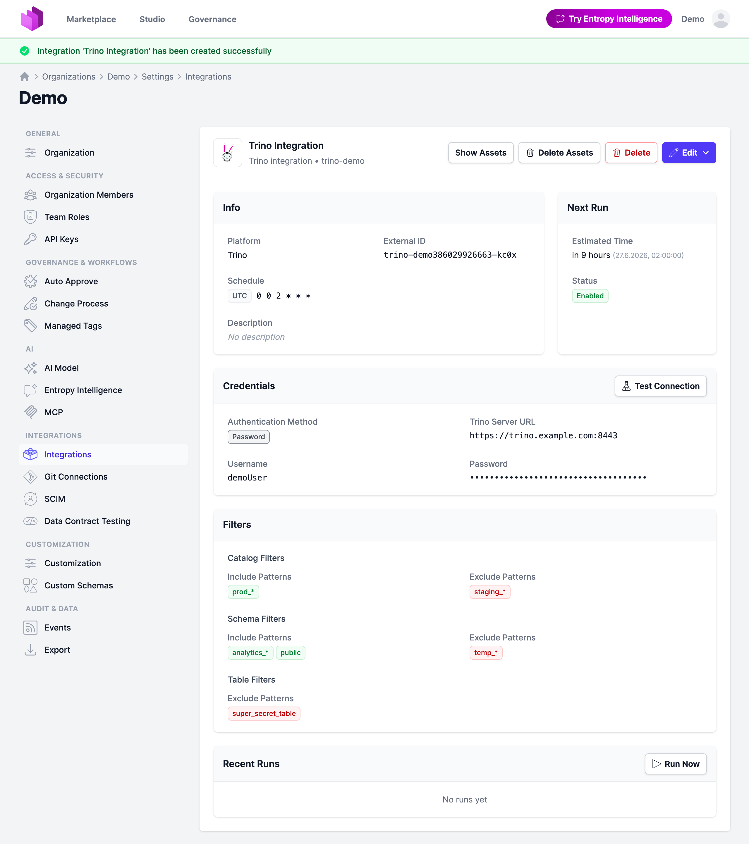 Integration configuration edit