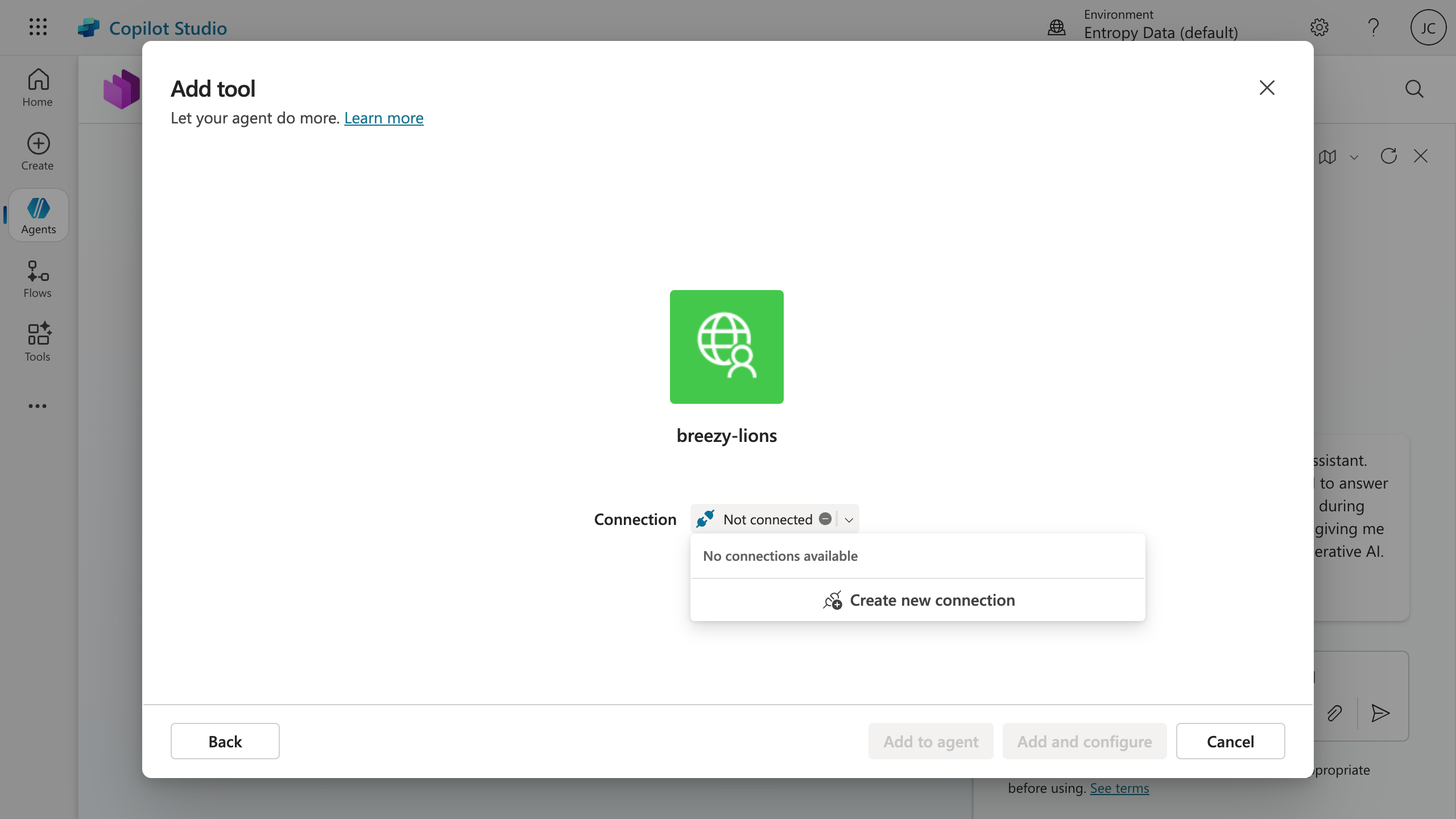 Create new connection in Copilot Studio