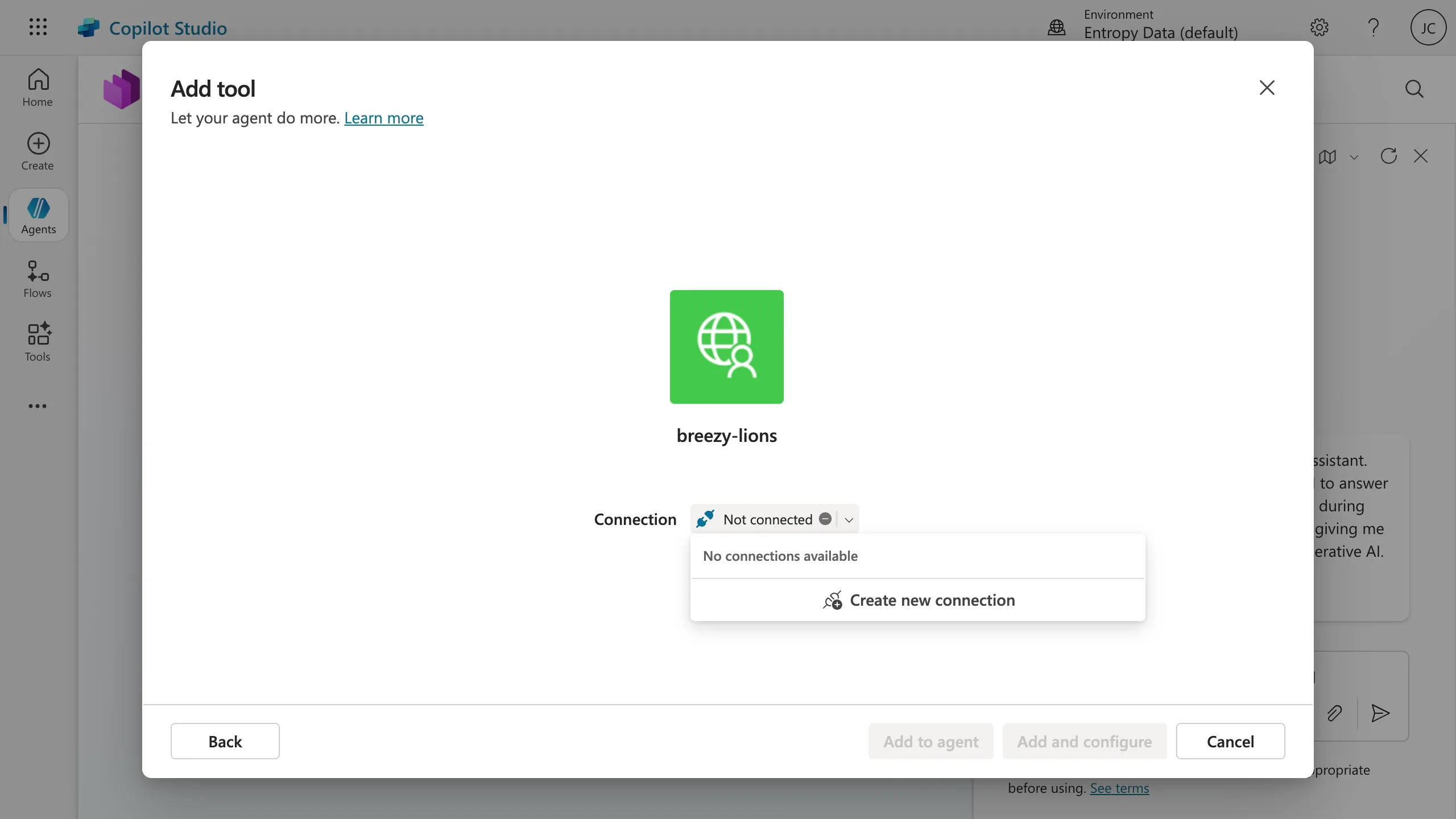 Create new connection in Copilot Studio