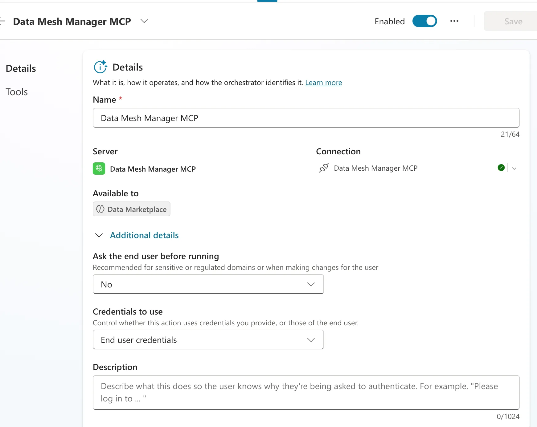 Copilot Studio Agent Tool Settings