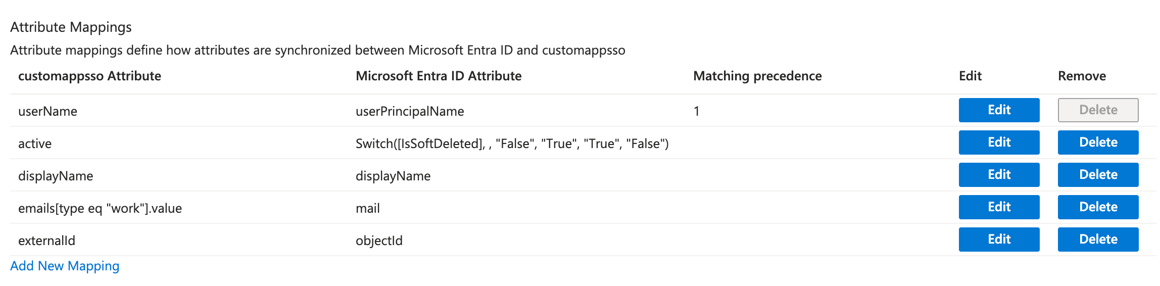SCIM user attribute mapping configuration
